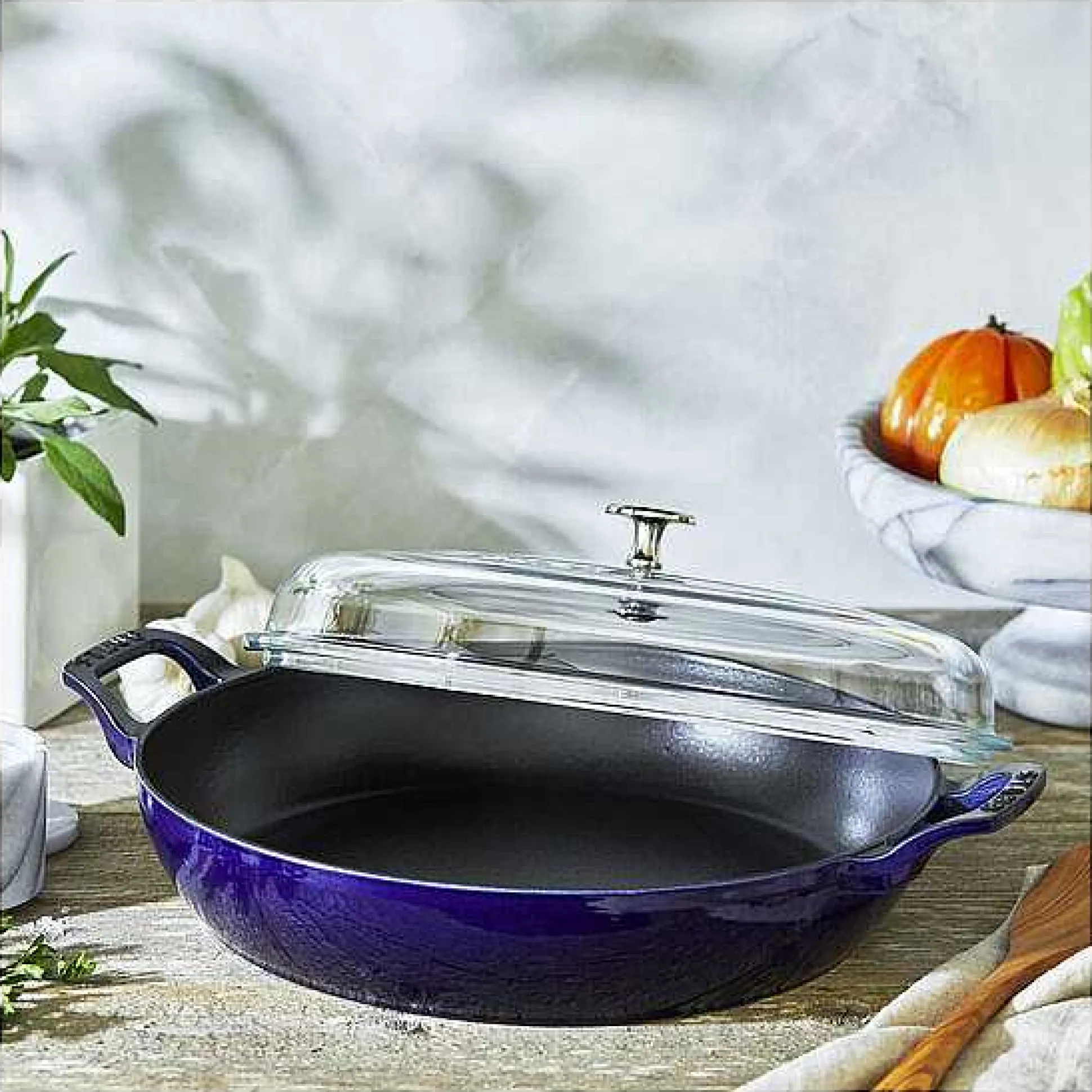 Staub 12" Braiser with Glass Lid, 3.5qt, Dark Blue