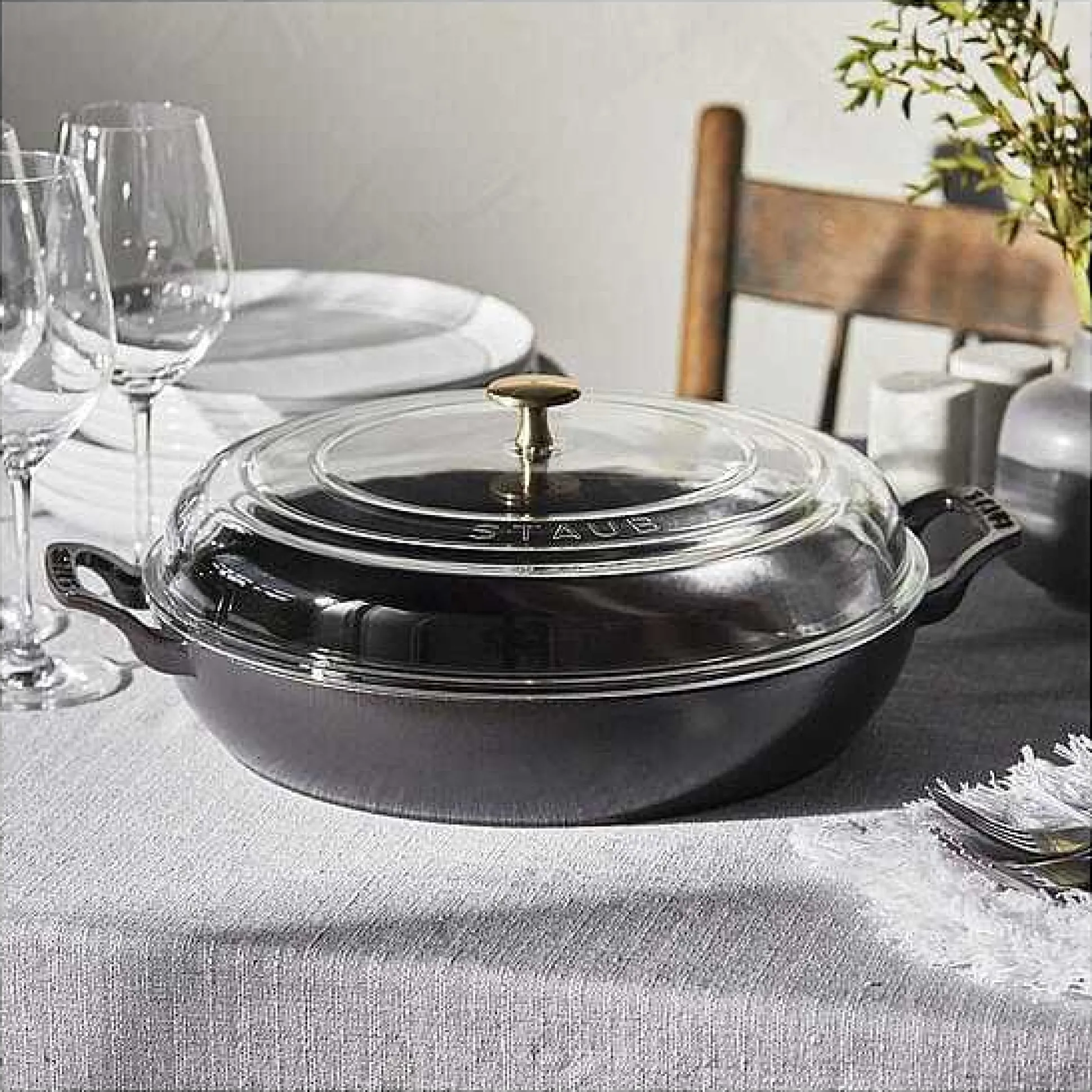 Staub 12" Braiser with Glass Lid, 3.5qt, Black