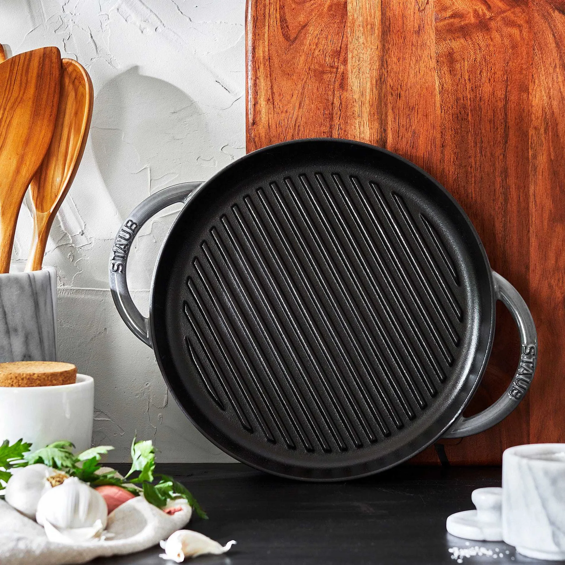 Staub Round Double Handle Pure Grill, 10", Graphite Grey