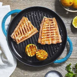 Staub Round Double Handle Pure Grill, 10", Turquoise