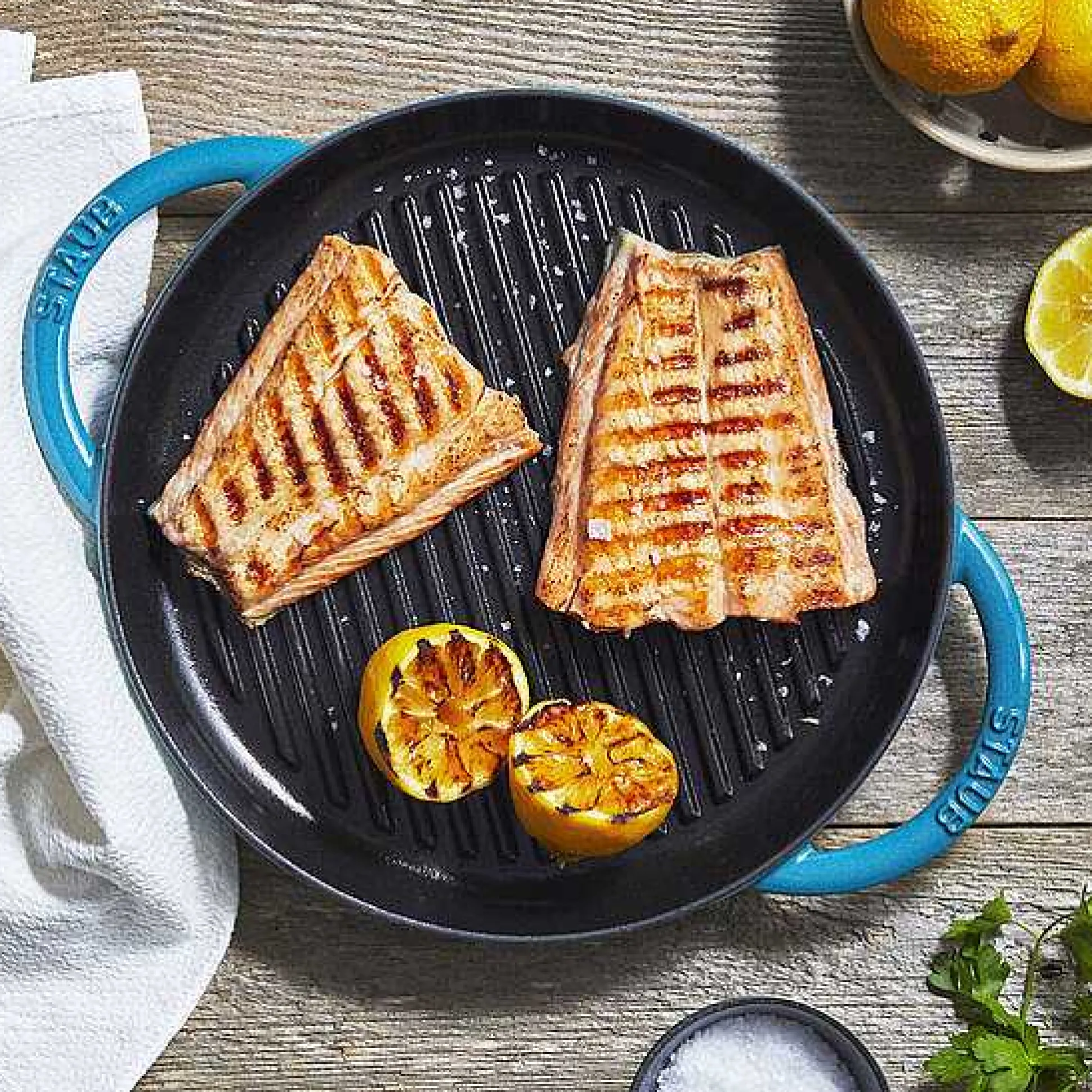 Staub Round Double Handle Pure Grill, 10", Turquoise