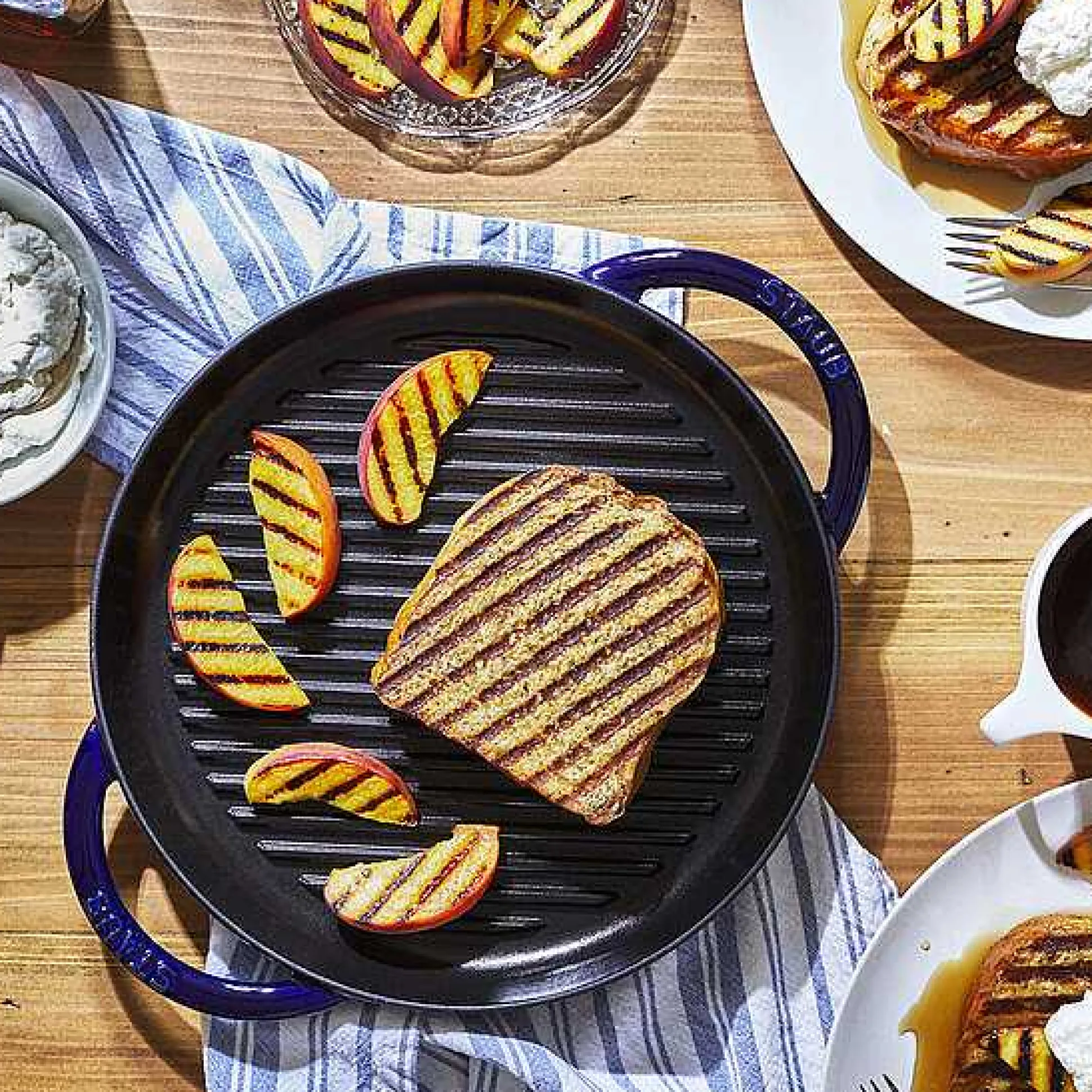 Staub Round Double Handle Pure Grill, 10", Dark Blue