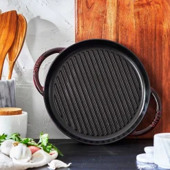 Staub Round Double Handle Pure Grill, 10", Grenadine