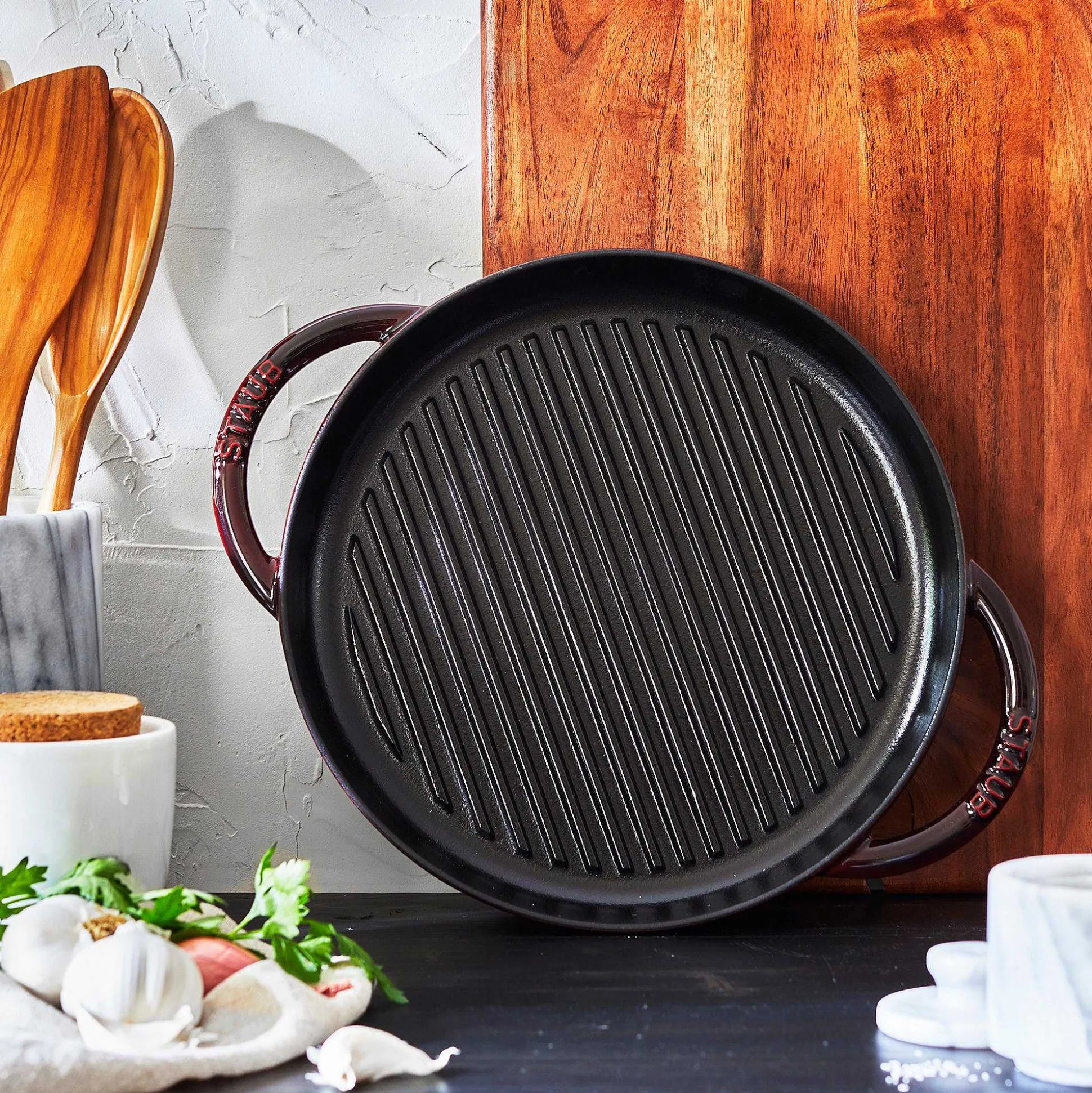 Staub Round Double Handle Pure Grill, 10", Grenadine