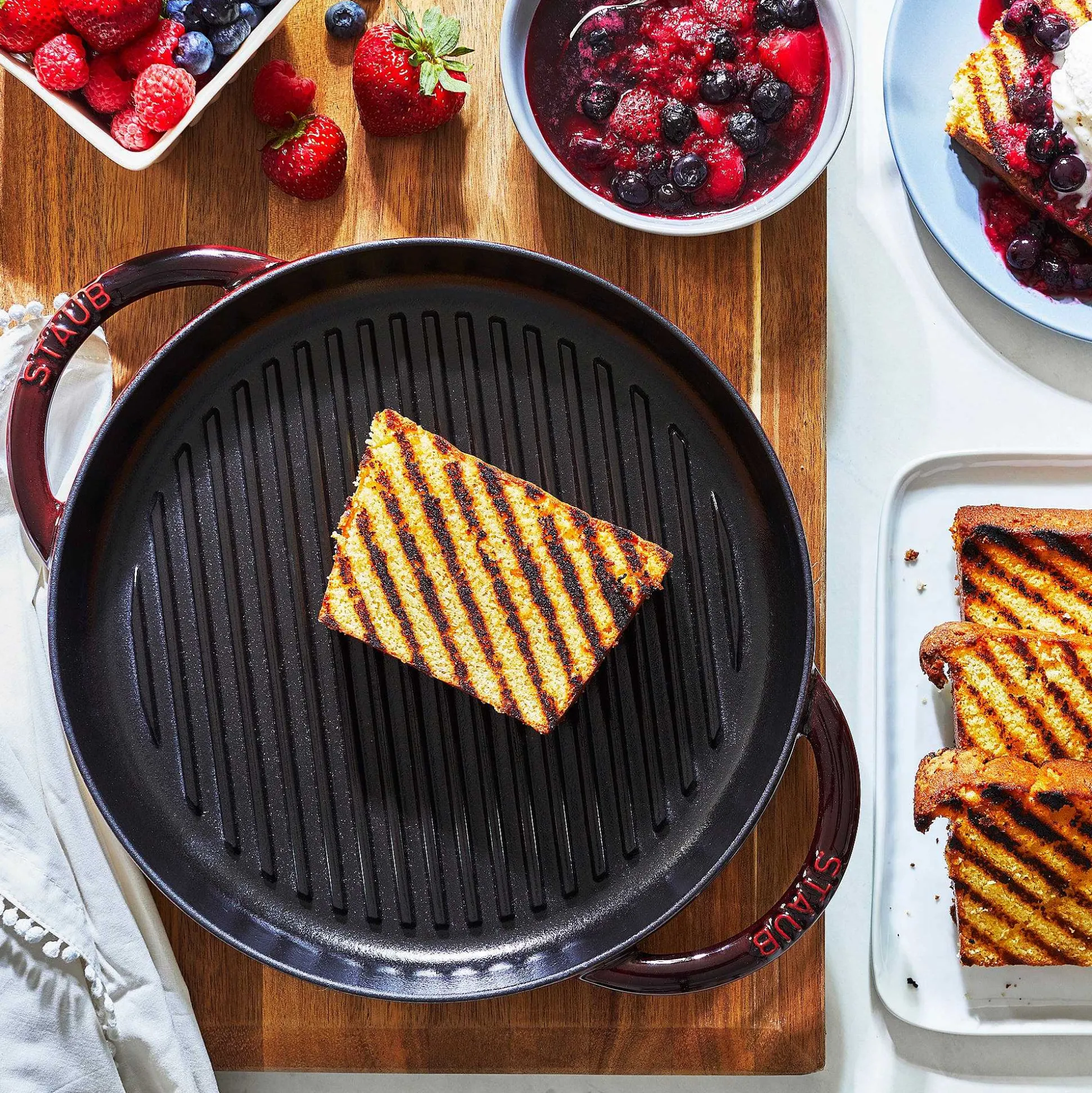 Staub Round Double Handle Pure Grill, 10", Grenadine