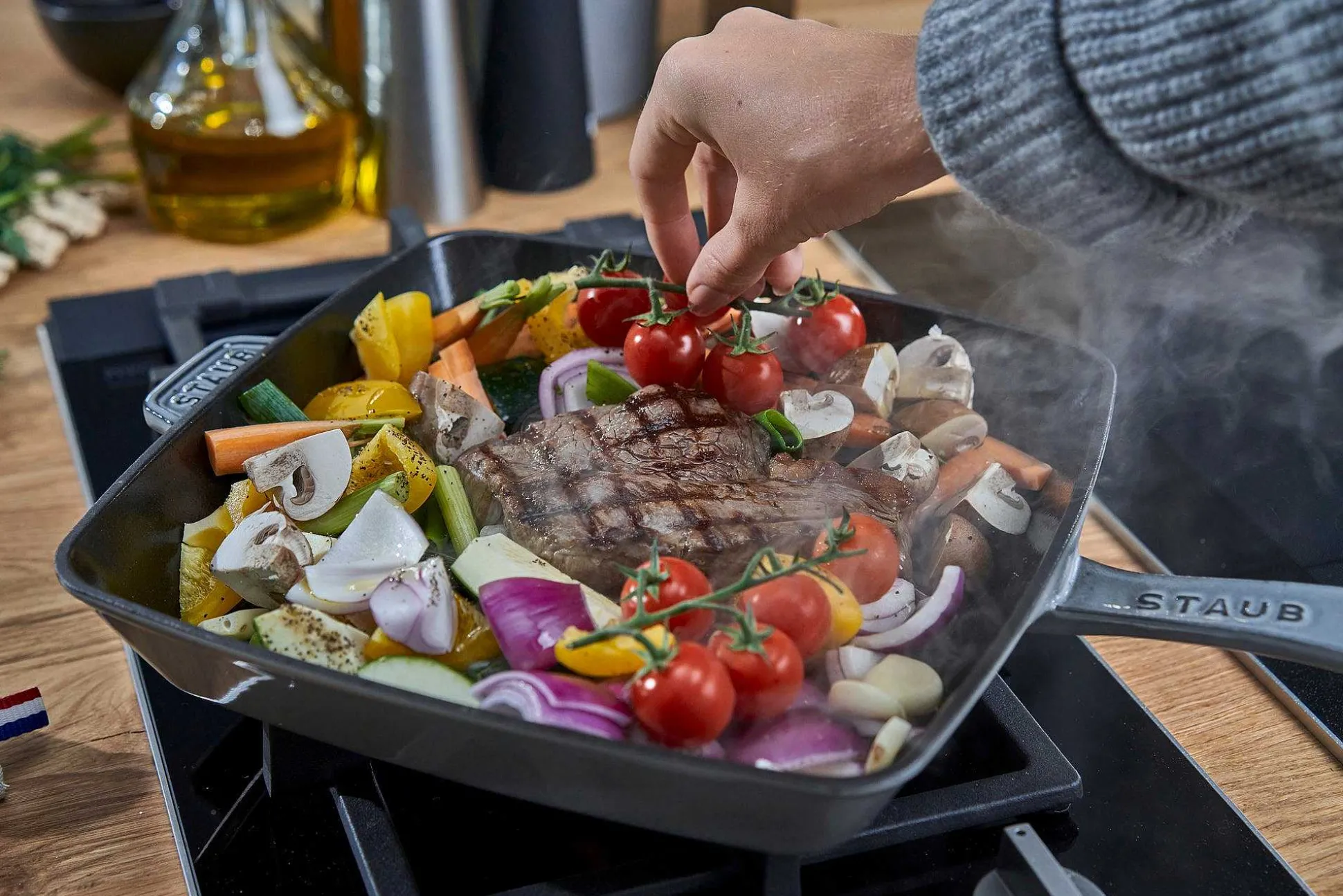 Staub Square Grill Pan, 12", Graphite Grey