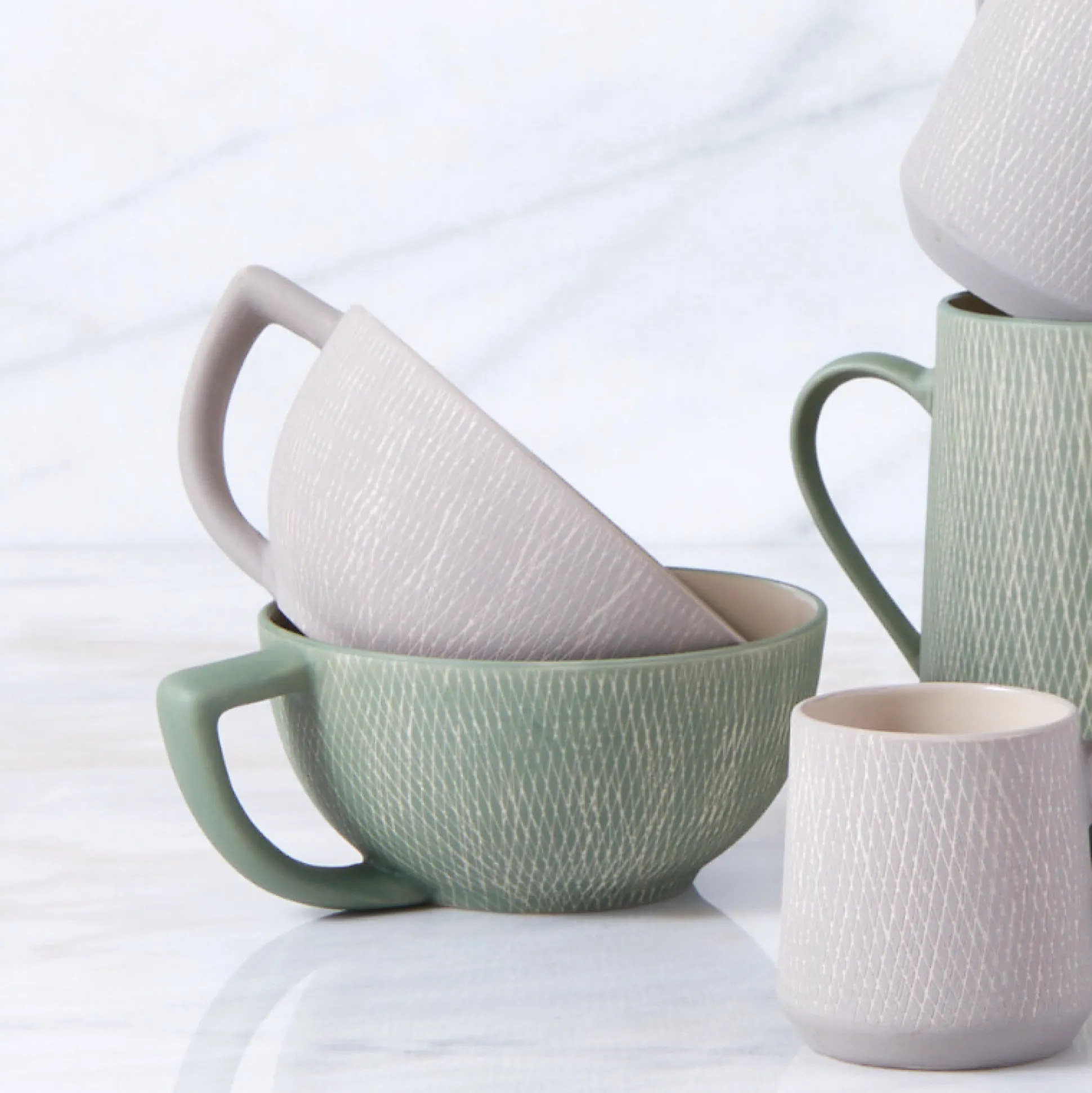 Sterling Crosshatch Latte Mugs, Set of 4^Be Home Outlet