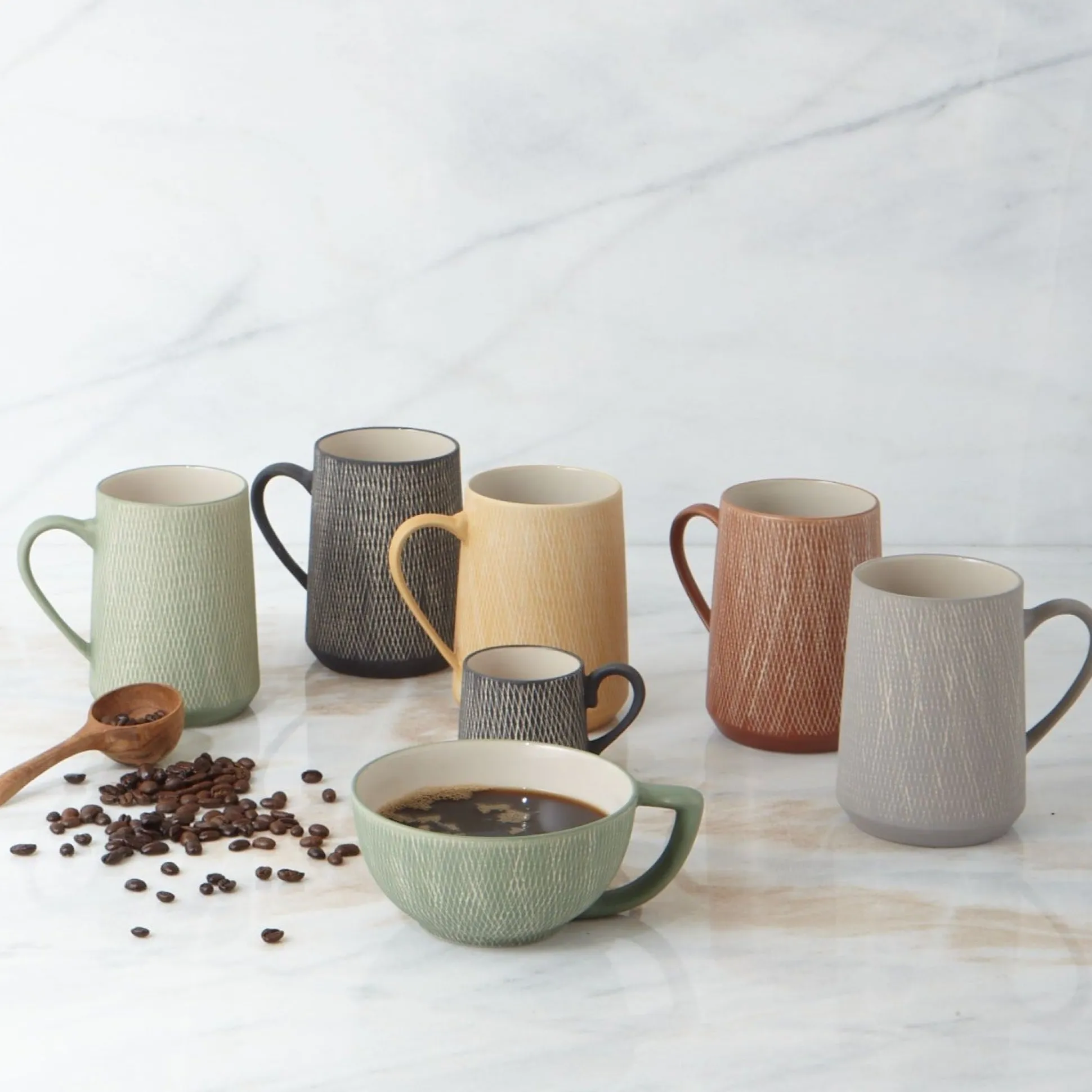 Sterling Crosshatch Mugs, Set of 4^Be Home New