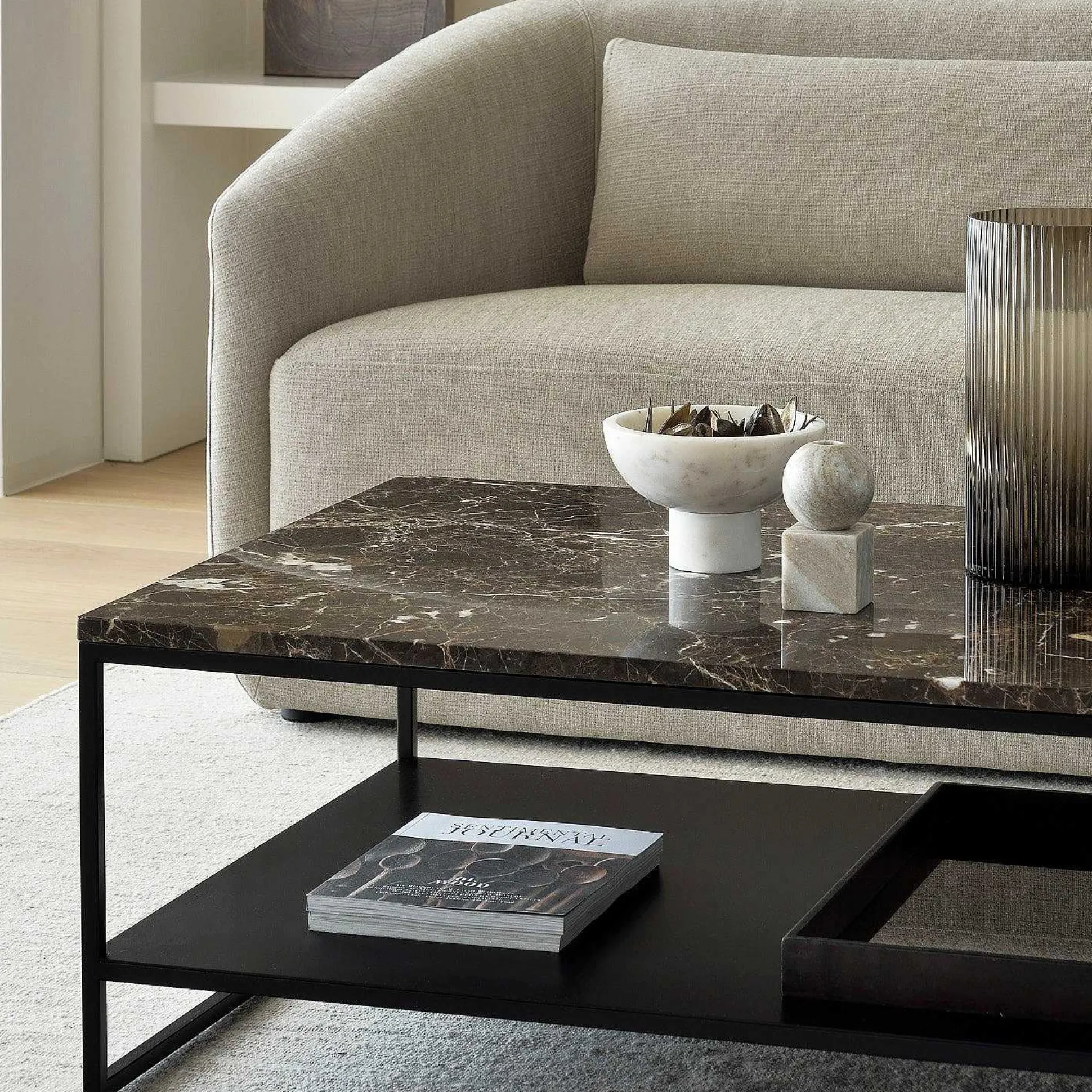 Stone Coffee Table, Dark Emperador Marble