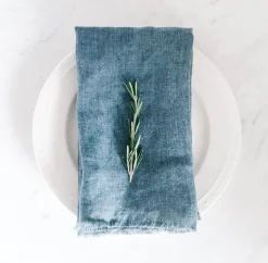 Stone Washed Linen Dinner Napkins, Indigo, Set of 4^Be Home Shop