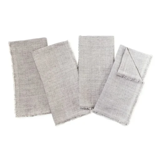 Stone Washed Linen Dinner Napkins, Grey, Set of 4^Be Home Discount