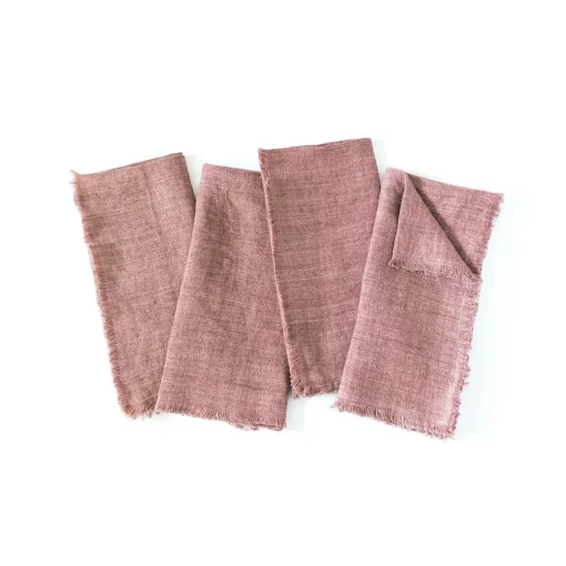 Stone Washed Linen Dinner Napkins, Rose, Set of 4^Be Home Cheap