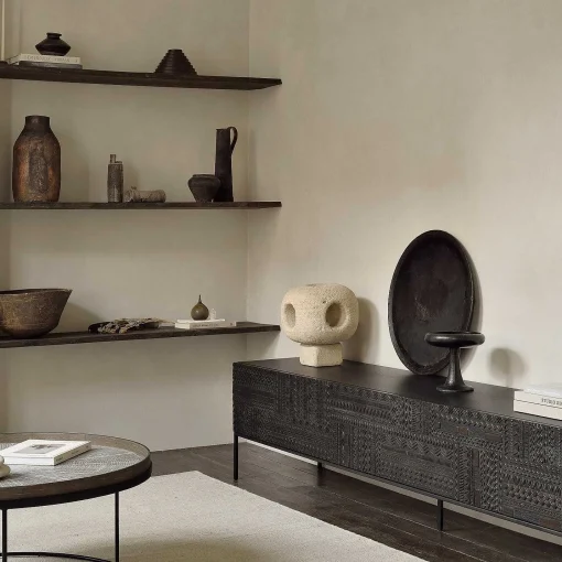 Tabwa Black Teak Media Console, 94.5"