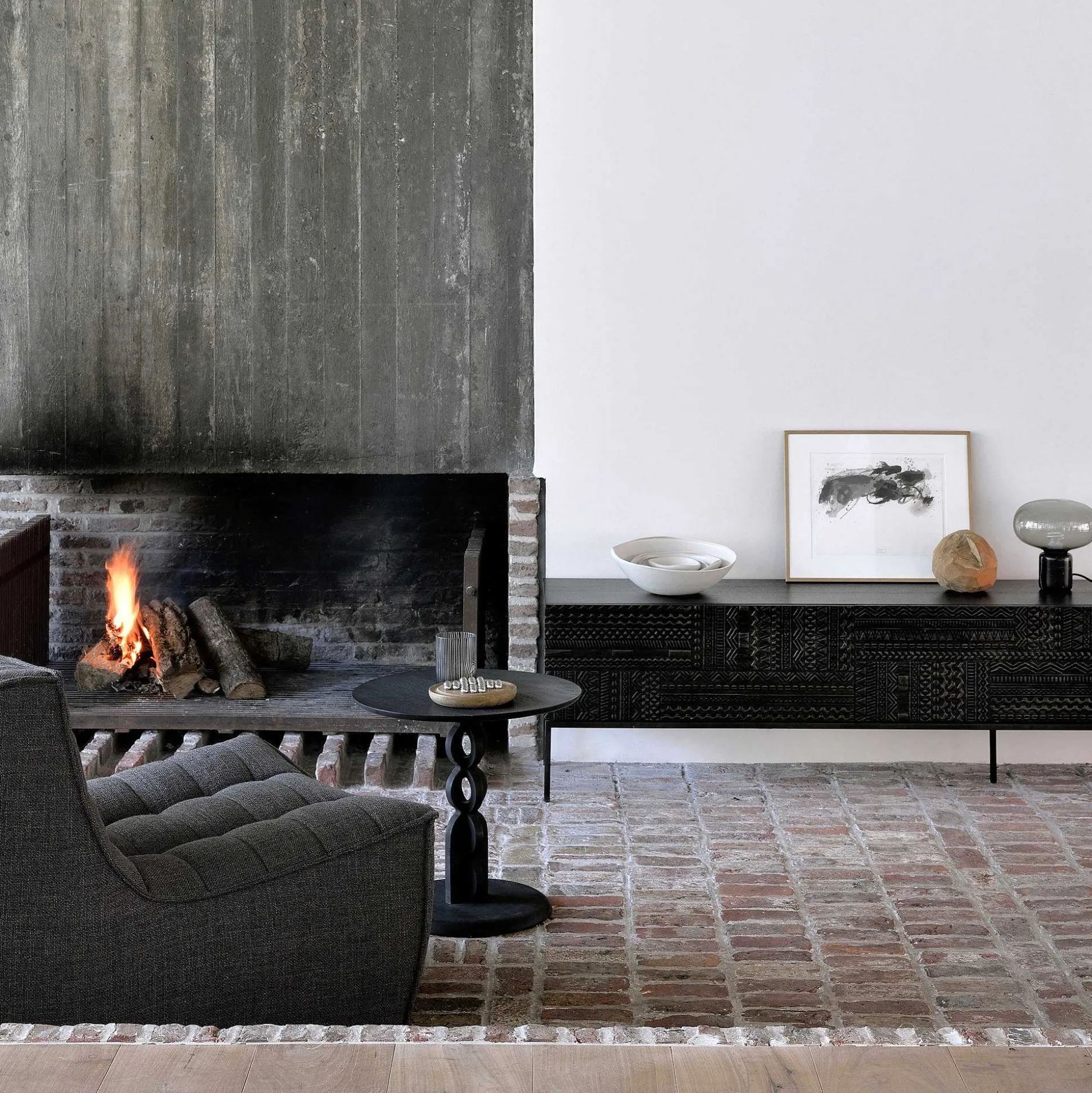 Tabwa Black Teak Media Console, 63"