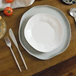 Tam Stoneware Flat Dinner Plate, Sterling, Set of 4^Be Home Clearance