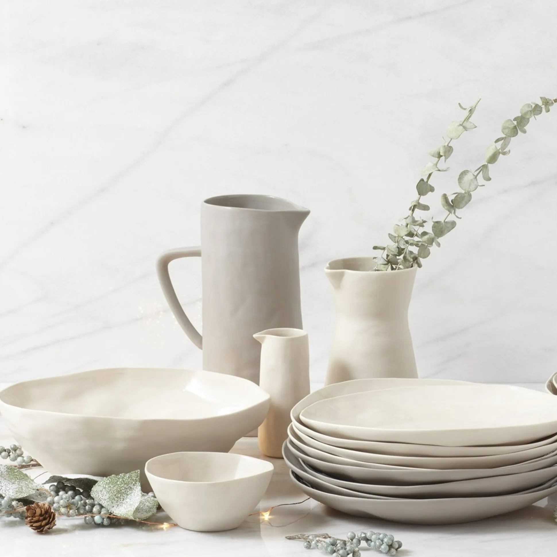 Tam Stoneware Pouring Carafe, Pearl^Be Home Store