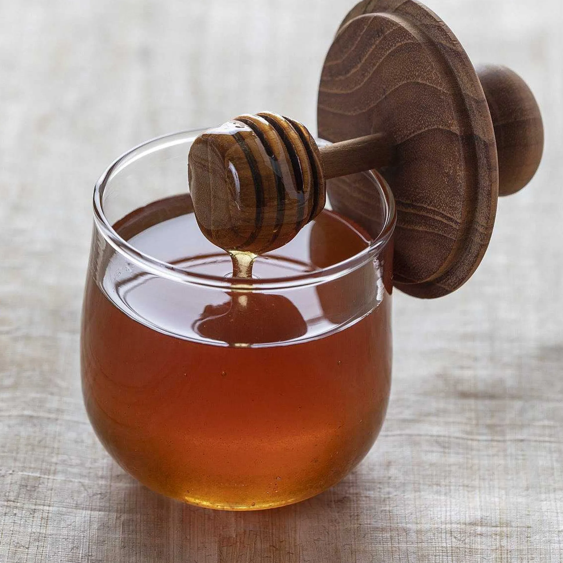 Teak & Glass Honey Jar