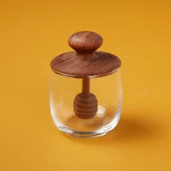 Teak & Glass Honey Jar