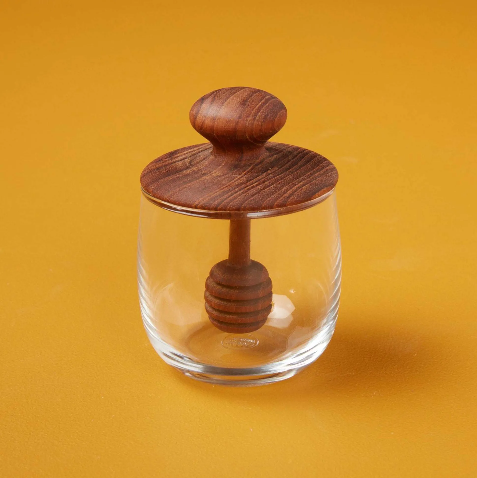 Teak & Glass Honey Jar