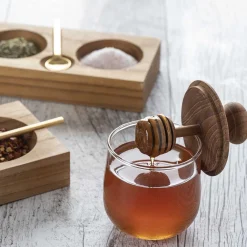 Teak & Glass Honey Jar