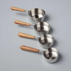 Teak & Stainless Measuring Cups, Set of 4