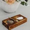 Teak Plank Salt & Pepper Cellar with Gold Spoon