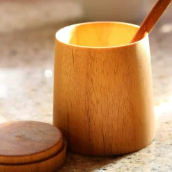 Teak Round Cellar with Lid & Spoon