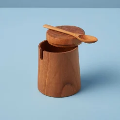 Teak Round Cellar with Lid & Spoon