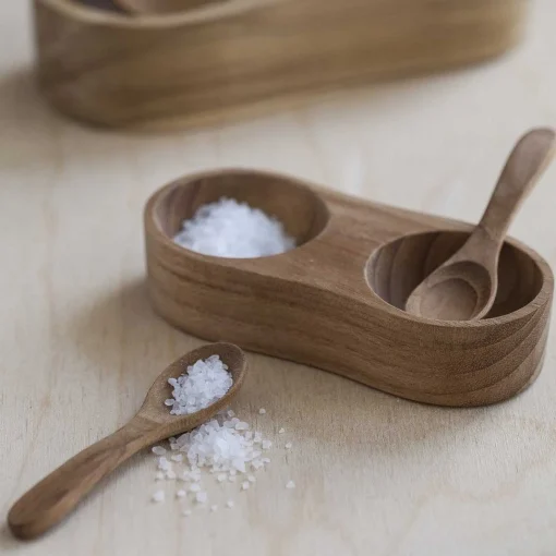 Teak Salt & Pepper Cellar with Spoons