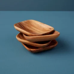 Teak Square Pinch Bowls, Set of 4^Be Home New