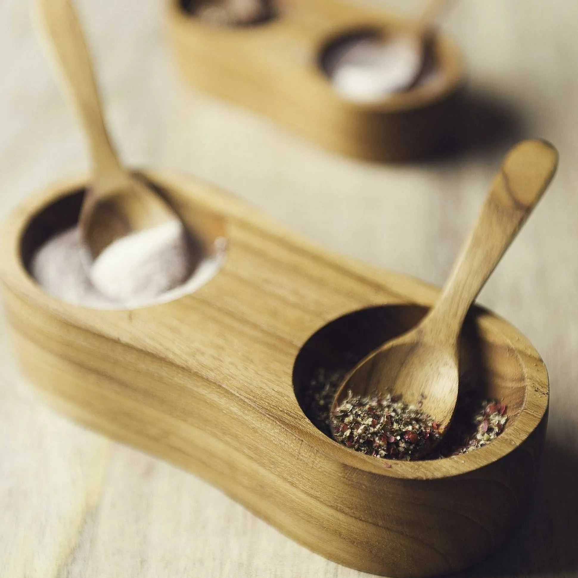 Teak XL Salt & Pepper Cellar with Spoons