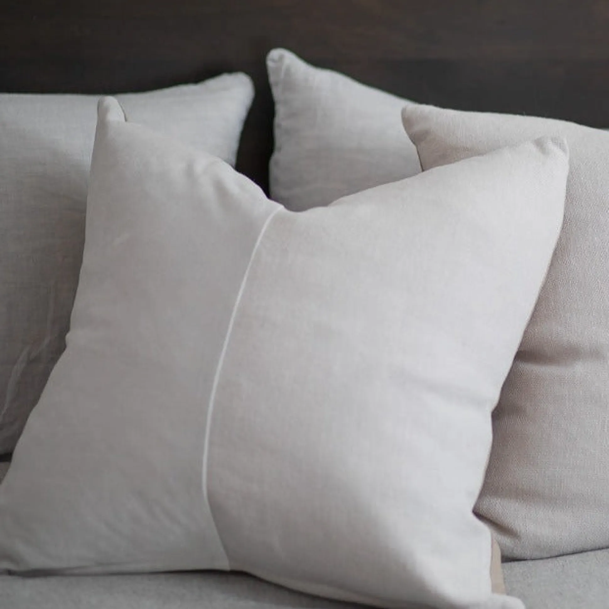 Velvet & Linen Square Pillow, Pearl Grey^Be Home Hot