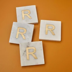 Verona Marble Monogram Coasters Set of 4 - Letter R