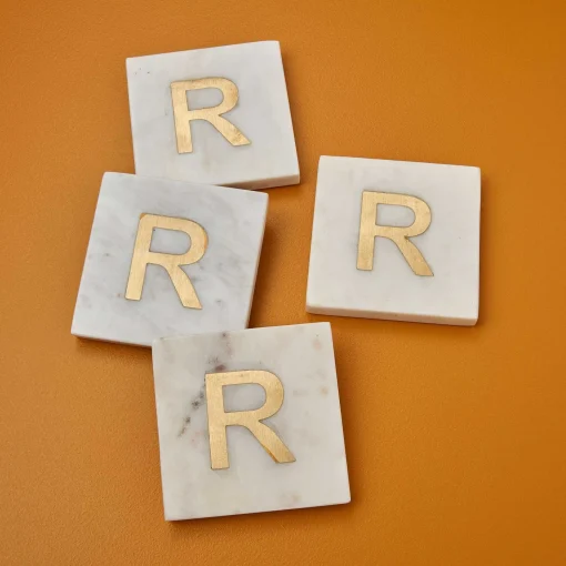 Verona Marble Monogram Coasters Set of 4 - Letter R