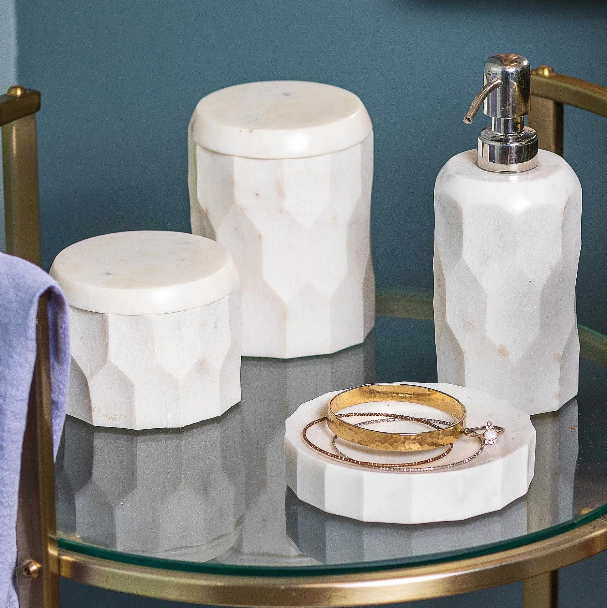 Vittoria Faceted Marble Canister, Tall