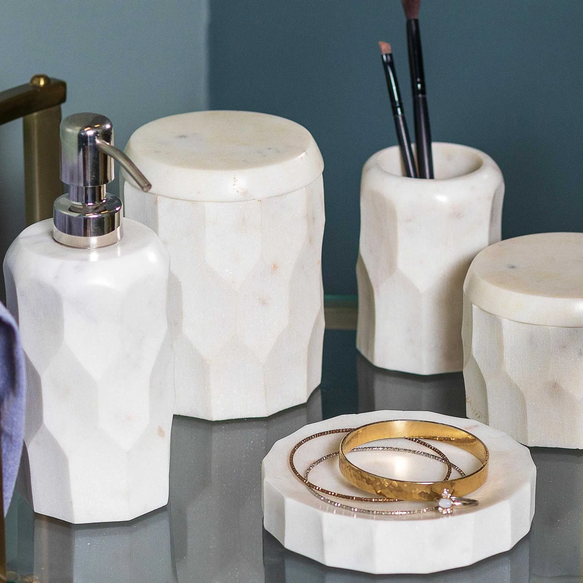 Vittoria Faceted Marble Canister, Tall