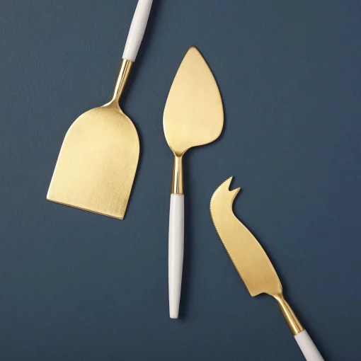 White & Gold Cheese Knife Set of 3