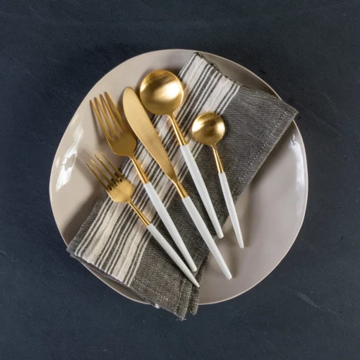 White & Gold Flatware Set^Be Home Cheap