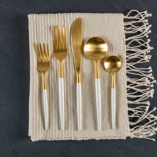 White & Gold Flatware Set^Be Home Cheap
