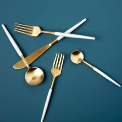 White & Gold Flatware Set^Be Home Cheap