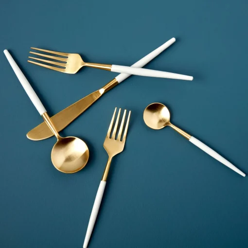 White & Gold Flatware Set^Be Home Cheap