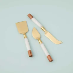 White Marble & Acacia Gold Cheese Set