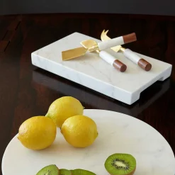 White Marble & Acacia Gold Cheese Set