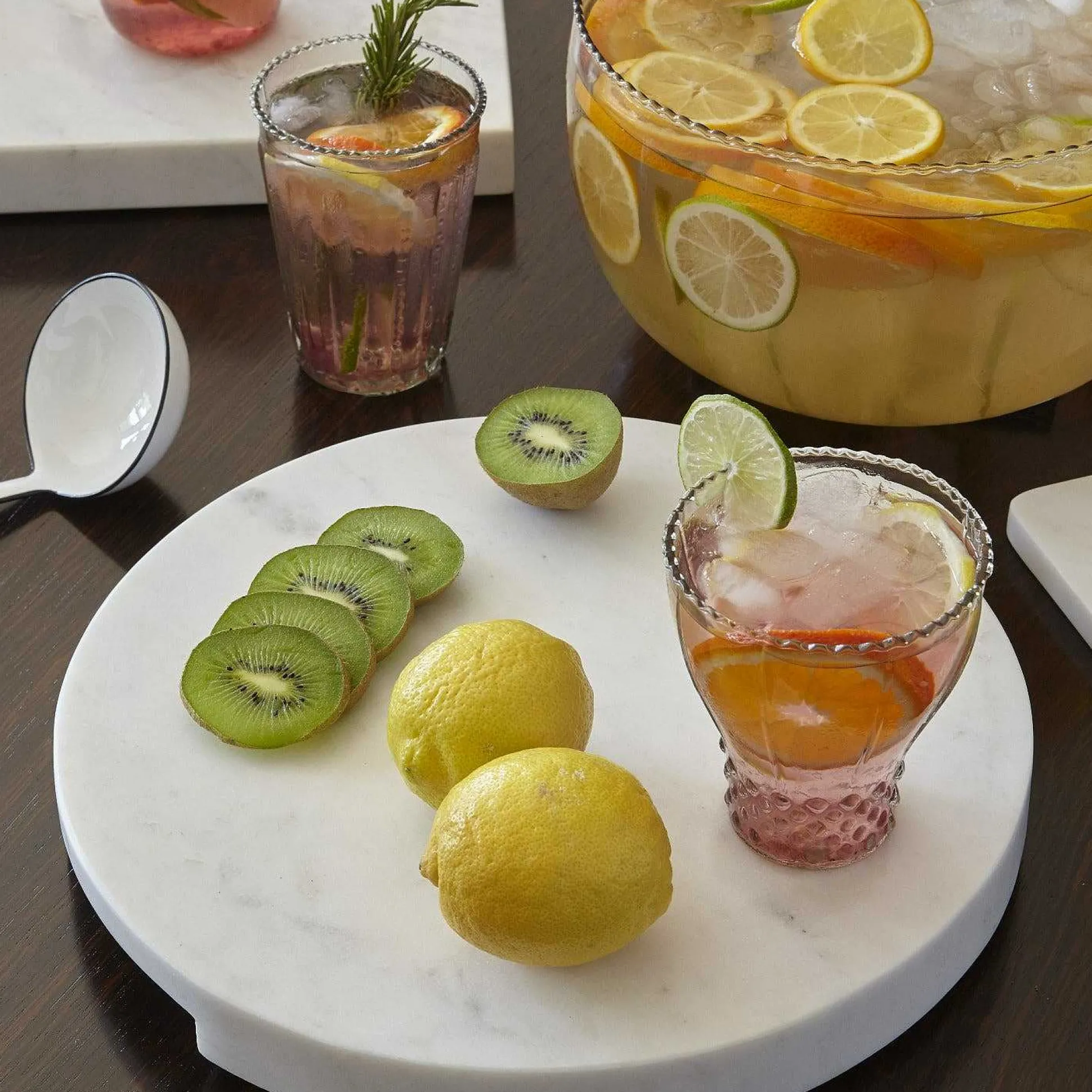 White Marble Thick Round Board with Handle Grooves