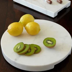 White Marble Thick Round Board with Handle Grooves