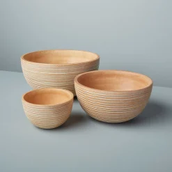 White Striped Kiln Mango Wood Bowl Small