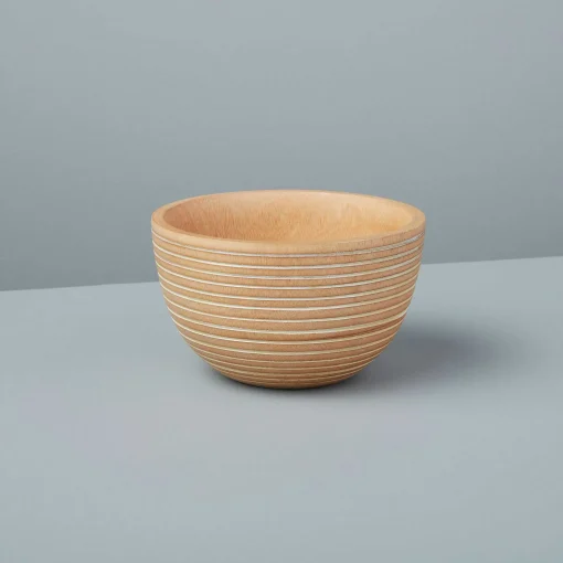 White Striped Kiln Mango Wood Bowl Small