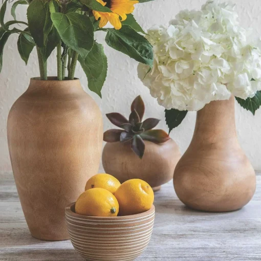 White Striped Kiln Mango Wood Bowl Small
