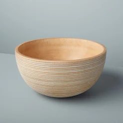 White Striped Kiln Mango Wood Bowl Large