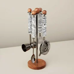 Zebra Marble & Wood Onyx Hanging Bar Set